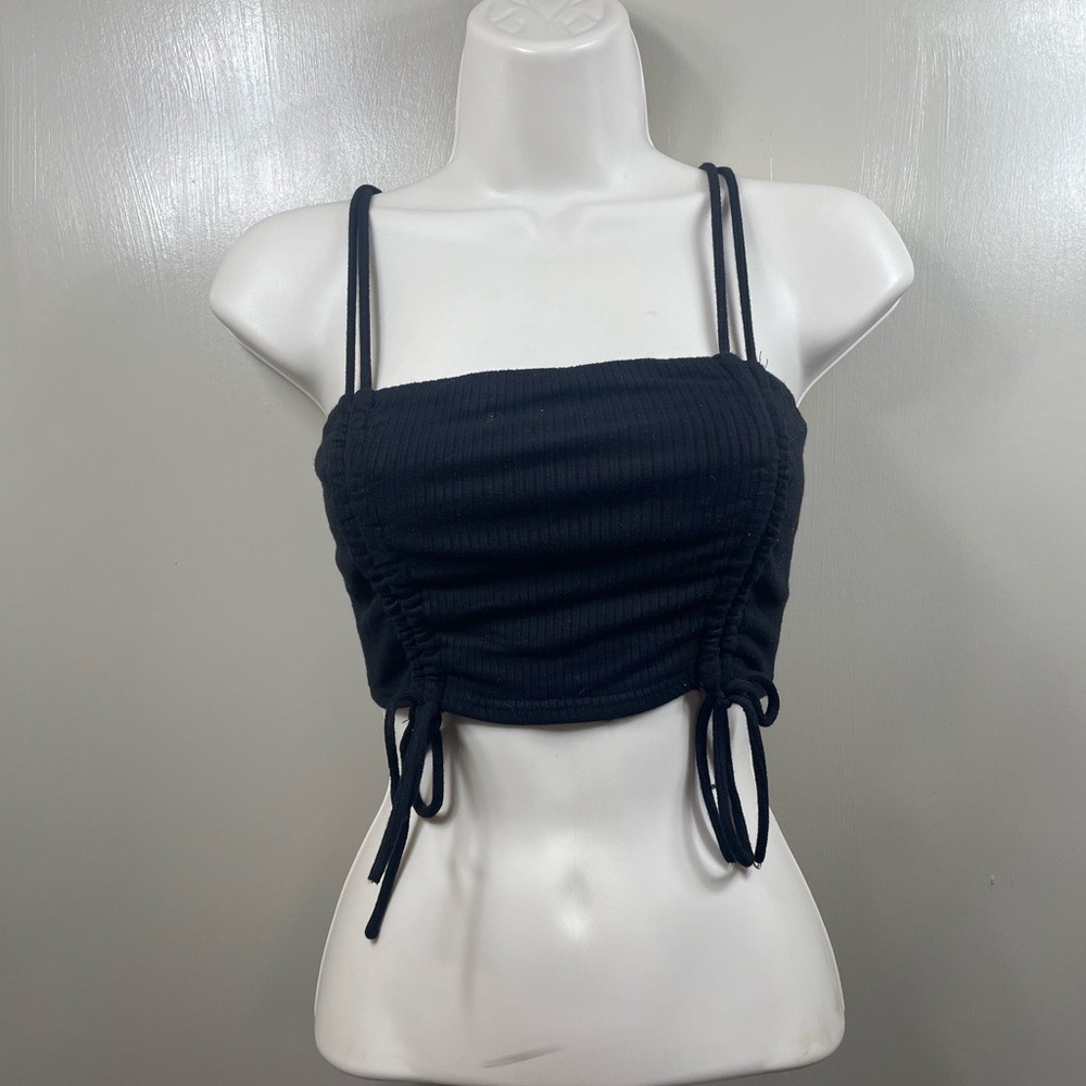 Fashion Nova Black Ribbed Drawstring Cami Crop Top Womens Size‎ Small - Picture 3 of 9